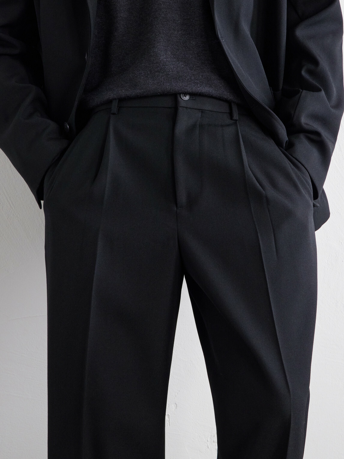 ATON - Pleated Tapered Wool-Twill Suit Trousers - Black