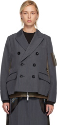 sacai Gray Stripe Doeskin & Nylon Twill Blazer