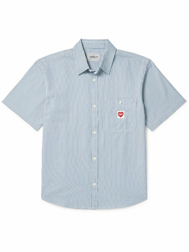 Photo: Carhartt WIP - Terrell Logo-Appliquéd Striped Cotton-Twill Shirt - Blue