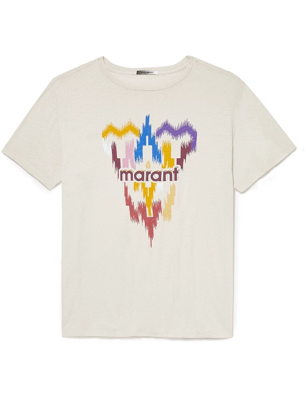 Photo: Isabel Marant - Zafferh Logo-Print Cotton-Jersey T-Shirt - Neutrals