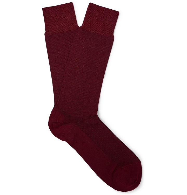 Photo: Ermenegildo Zegna - Textured Stretch Cotton-Blend Socks - Men - Burgundy