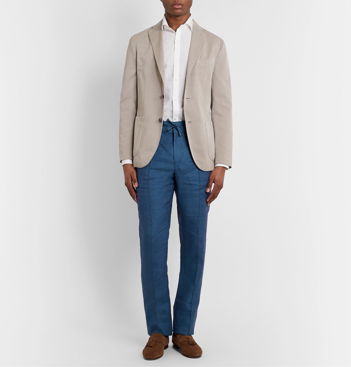 Isaia - Linen Drawstring Trousers - Blue Isaia