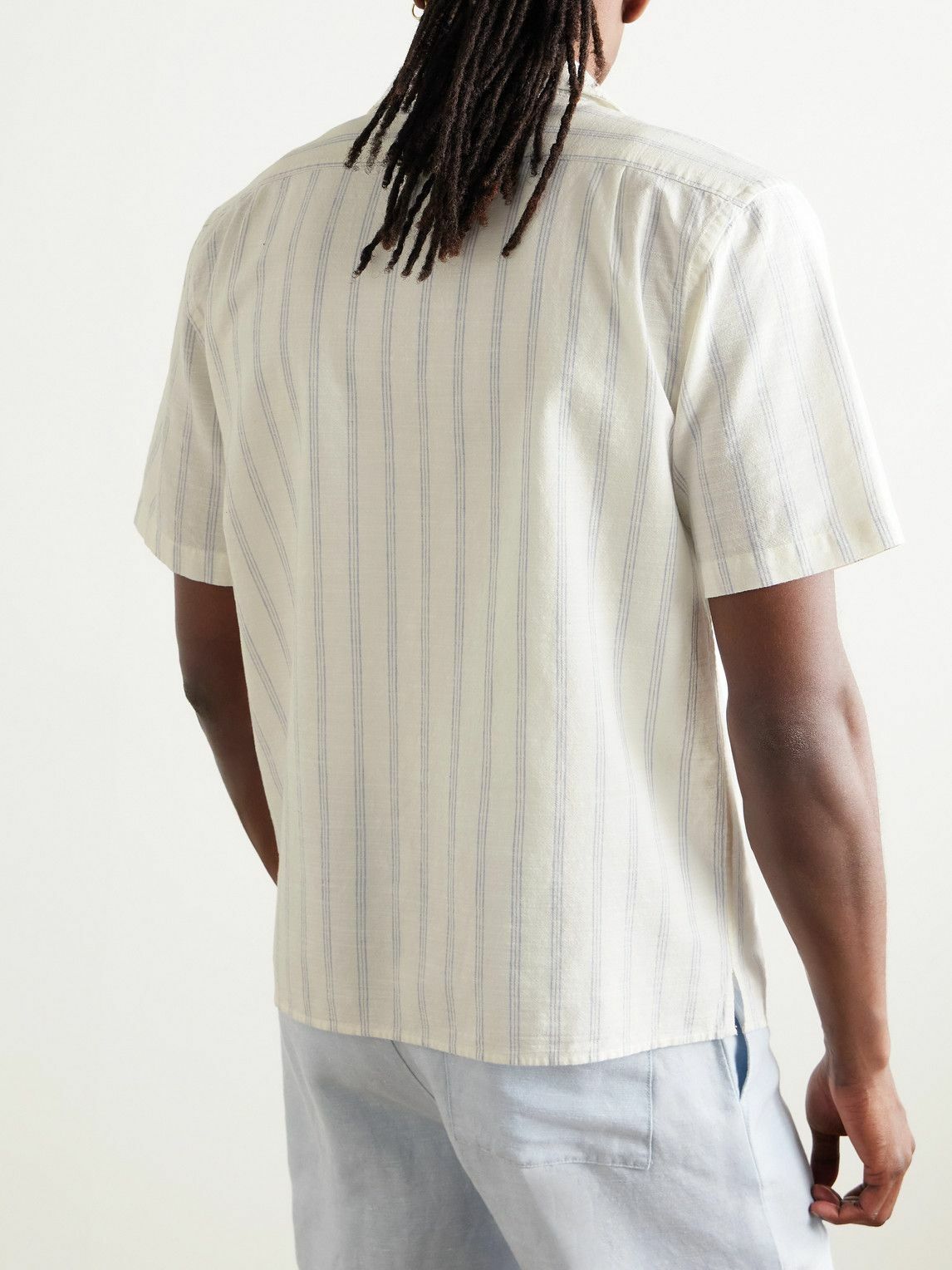 Onia - Vacation Convertible-Collar Striped Cotton and Linen-Blend Shirt - White