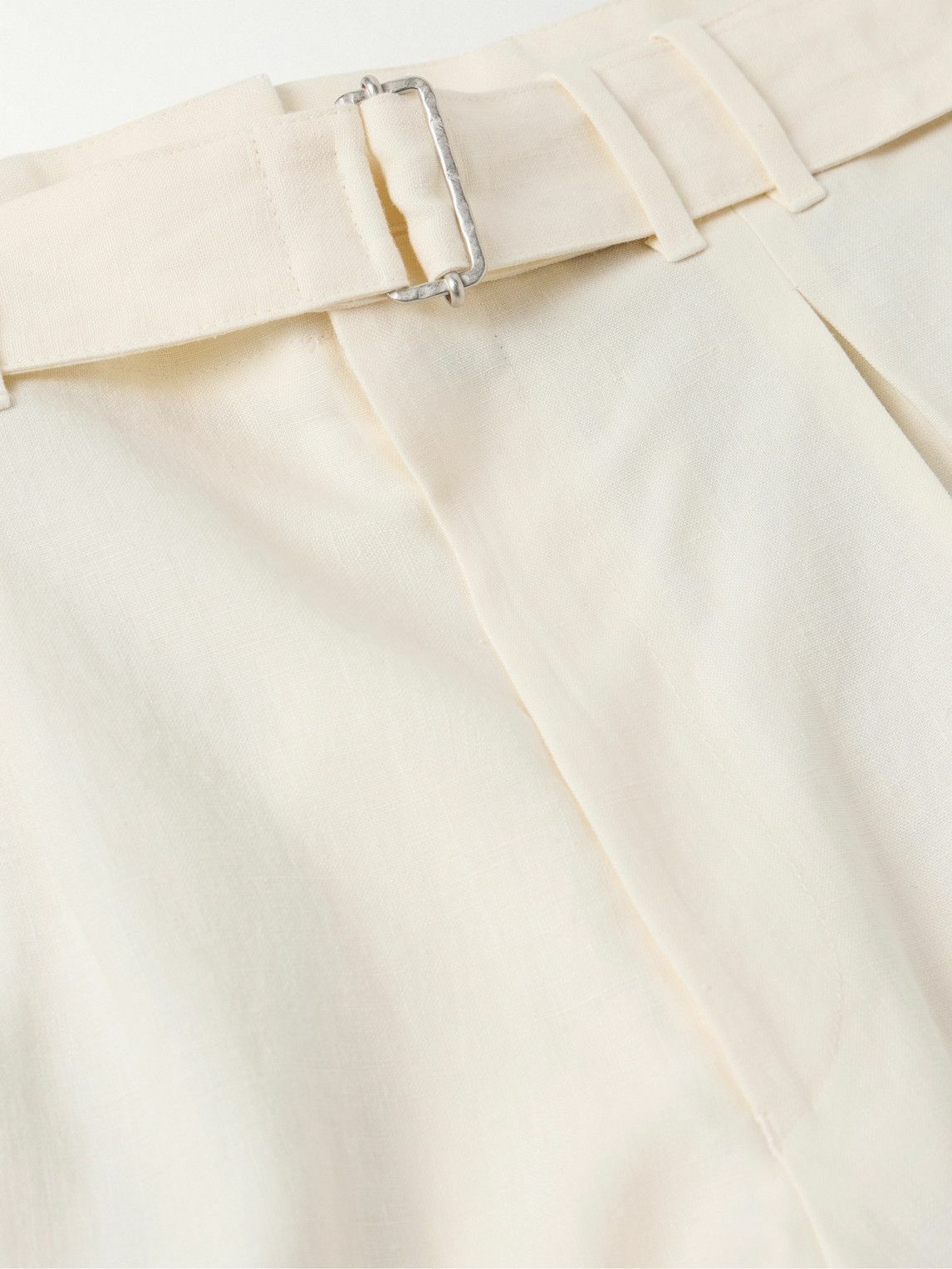 Stòffa - Wide-Leg Belted Pleated Linen Shorts - Neutrals