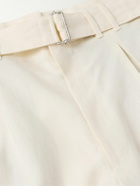 Stòffa - Wide-Leg Belted Pleated Linen Shorts - Neutrals