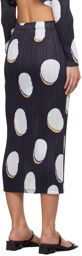 PLEATS PLEASE ISSEY MIYAKE Navy & White Bean Dots Midi Skirt