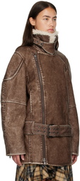 Diesel Brown Double-Breasted Aviator-Biker Coat