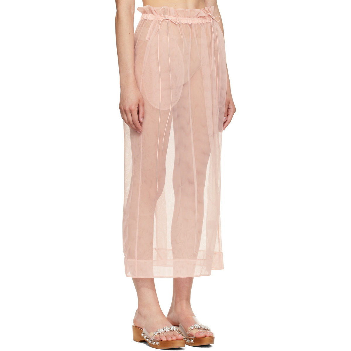 Simone Rocha Pink Gathered Waist Cord Midi Skirt