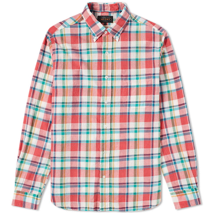 Photo: Beams Plus Button Down Indian Madras Check Shirt Red