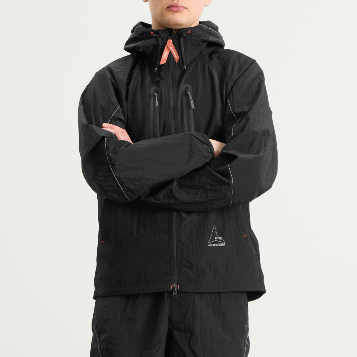 and wander Men's x ROA Ripstop Wind Jacket in Black