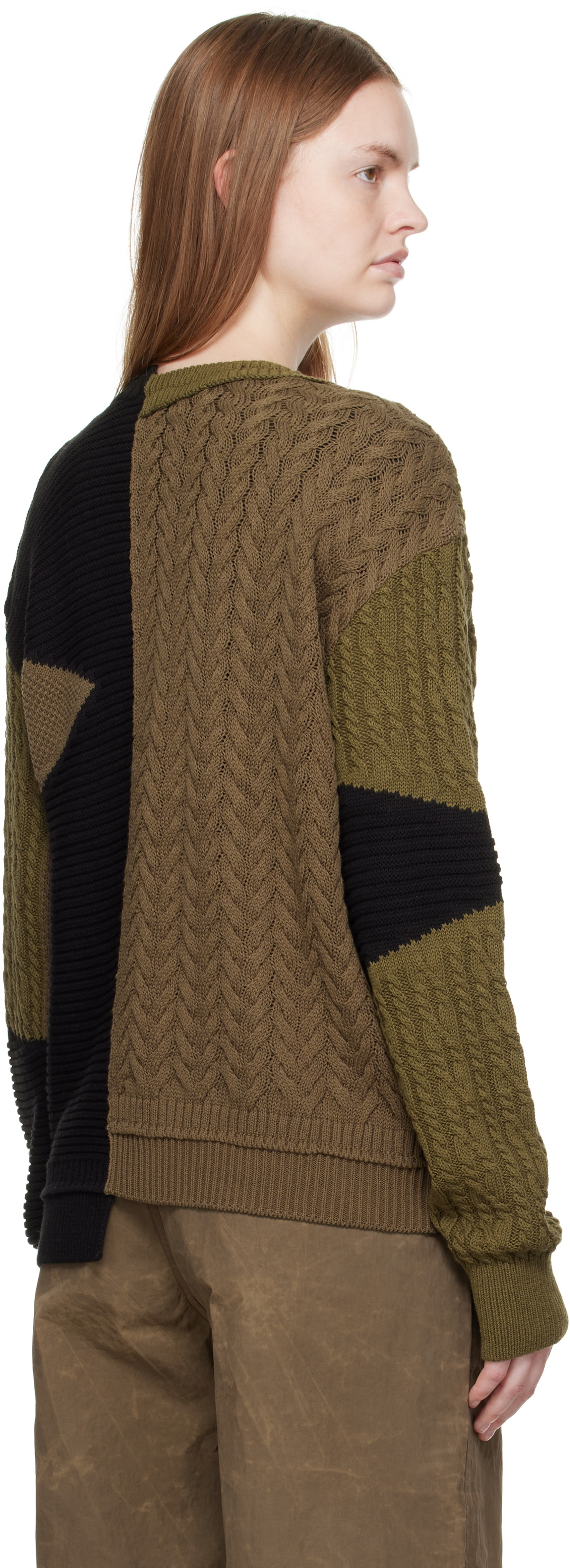 Andersson Bell Black & Brown Patchwork Asymmetric Crewneck Sweater