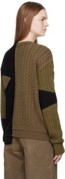 Andersson Bell Black & Brown Patchwork Asymmetric Crewneck Sweater