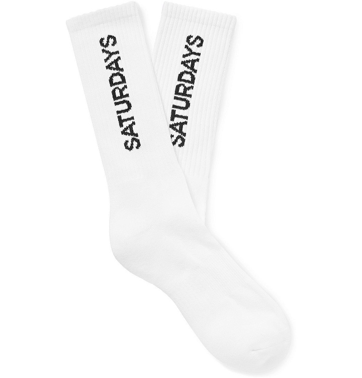 Photo: Saturdays NYC - Logo-Intarsia Cotton-Blend Socks - White