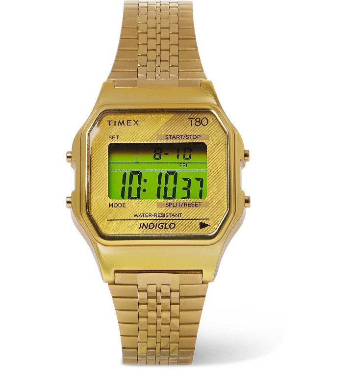Photo: Timex - T80 34mm Gold-Tone Digital Watch - Gold