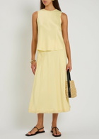 Vince Pleated Satin Midi Skirt Yellow