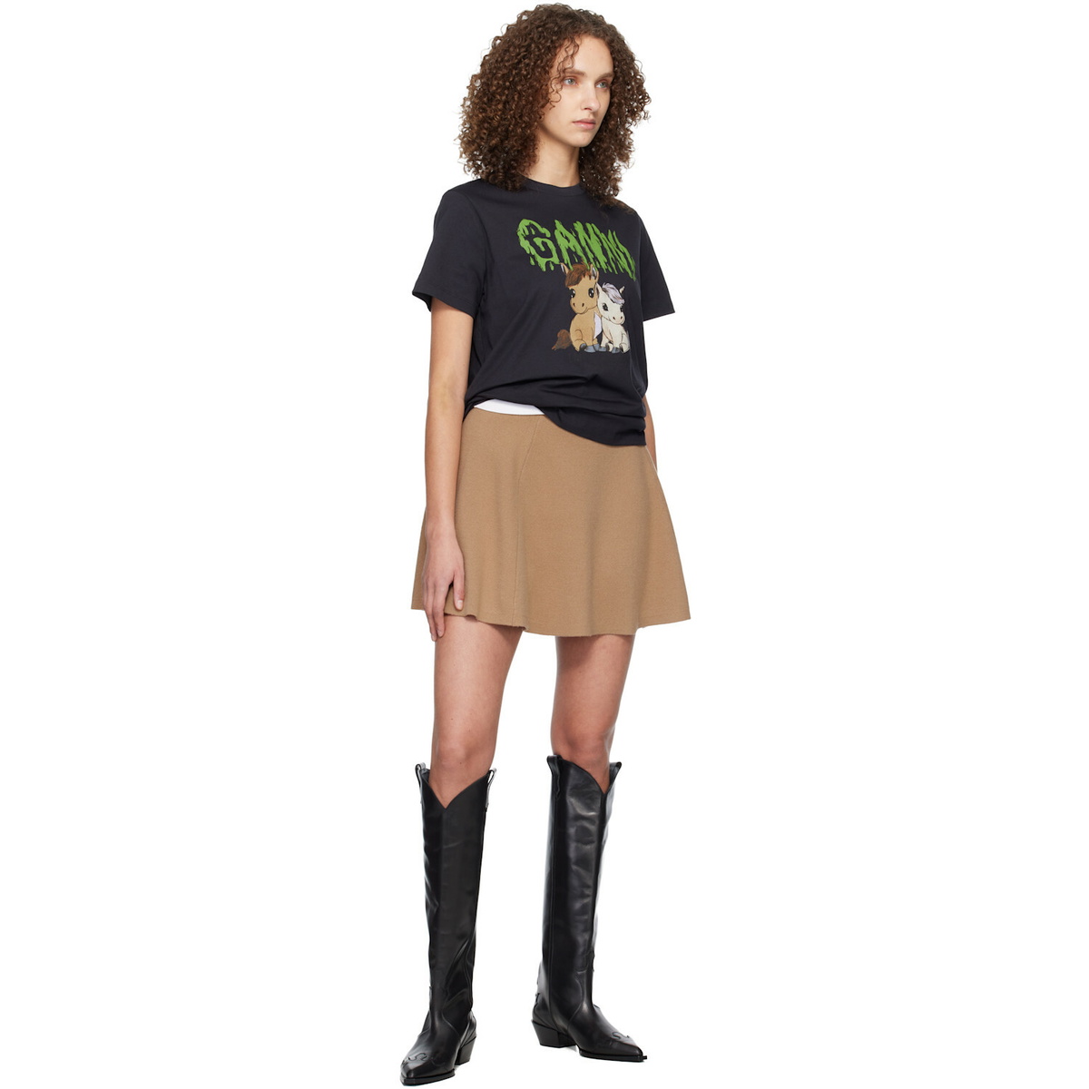 GANNI Tan Cashmere Wool Miniskirt