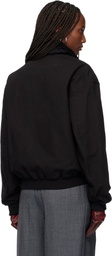 TONYWACK Black Washed Cotton Faux-Shearling Trim Bomber Jacket