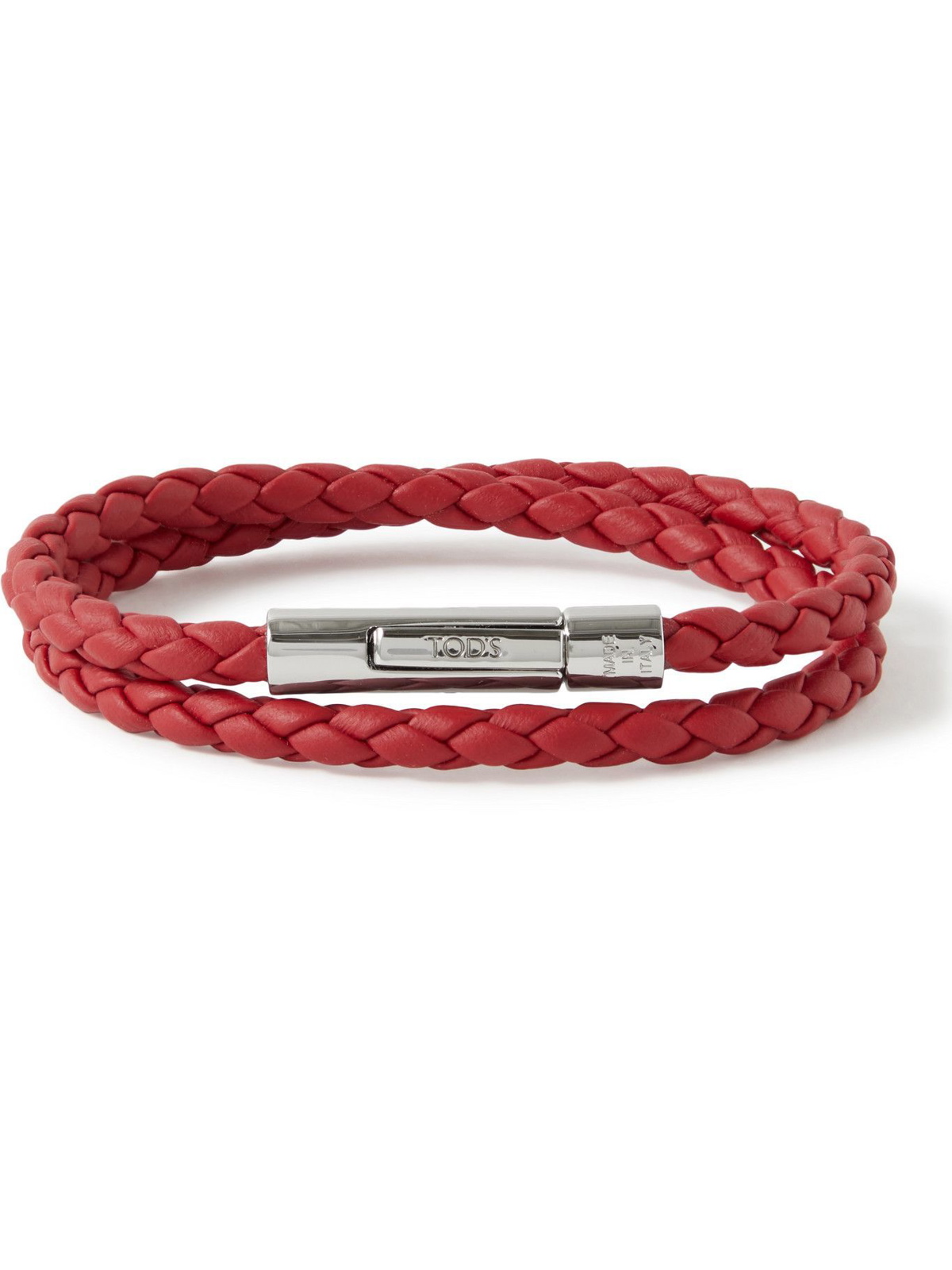 Tod's Woven Leather Bracelet - Silver-Tone Metal Wrap, Bracelets -  TOD130487