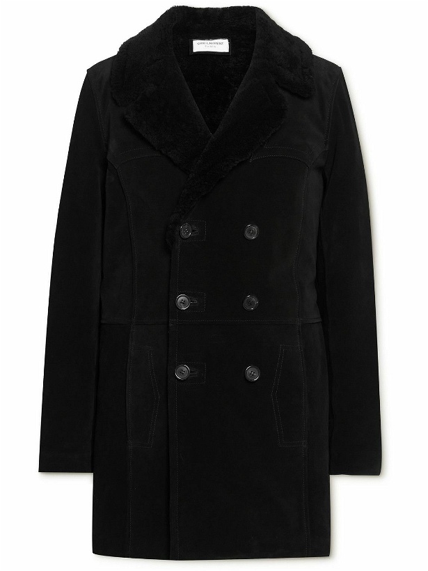 Photo: SAINT LAURENT - Double-Breasted Shearling Coat - Black