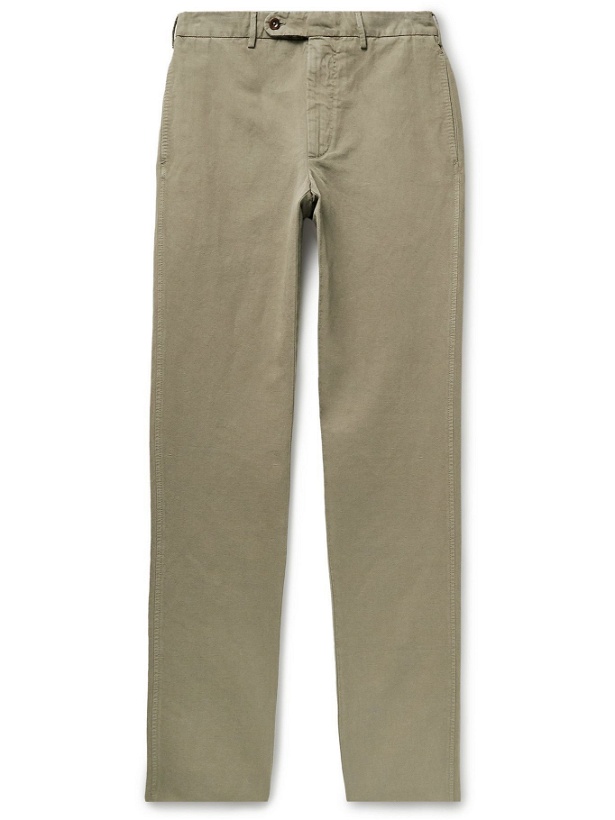 Photo: SID MASHBURN - Slim-Fit Garment-Dyed Cotton and Linen-Blend Trousers - Green