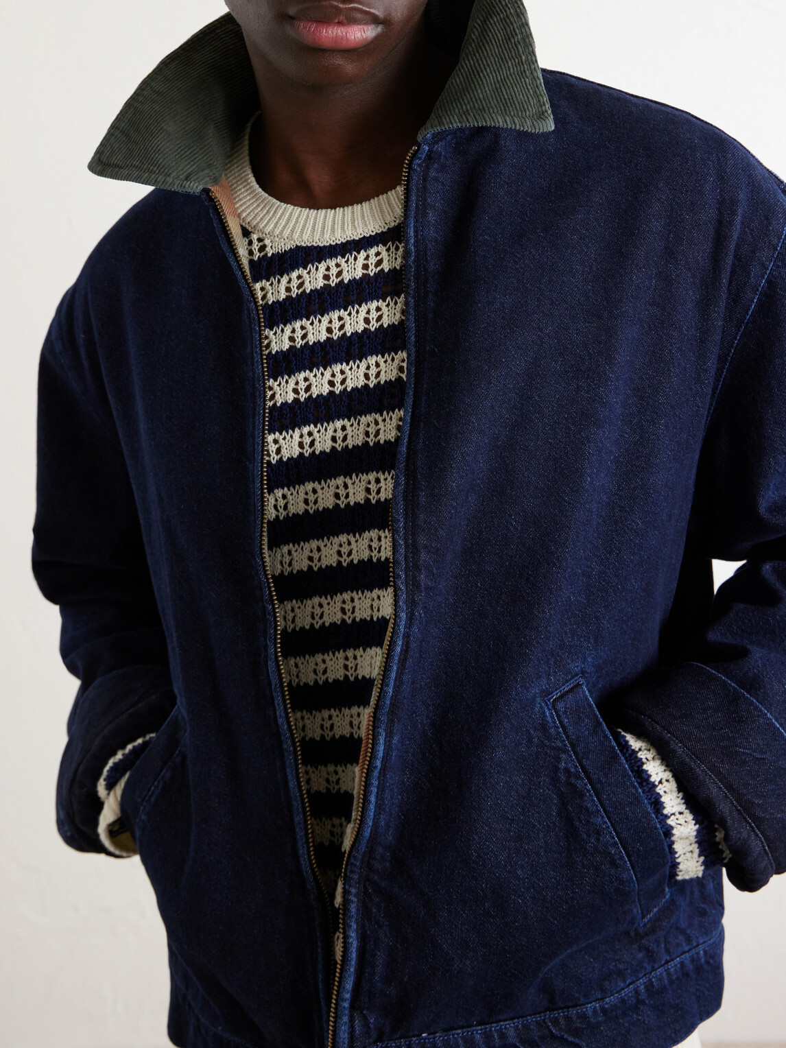 Aimé Leon Dore - Corduroy-Trimmed Denim Jacket - Blue