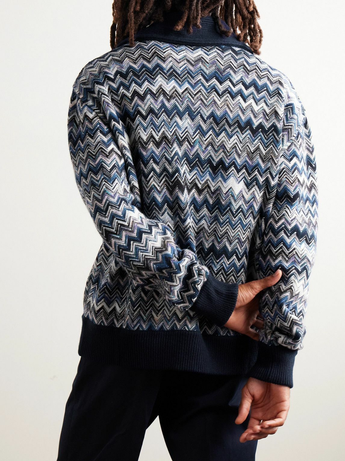Missoni - Shawl-Collar Space-Dyed Crochet-Knit Wool Cardigan - Blue