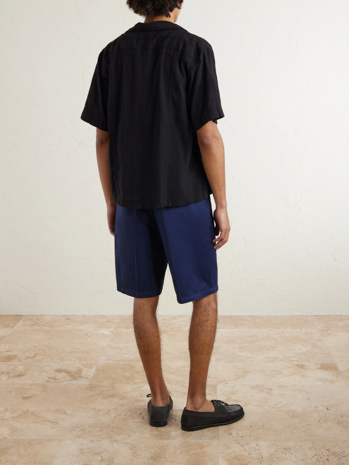 Massimo Alba - Cliff Straight-Leg Pleated Herringbone Cotton Bermuda Shorts - Blue
