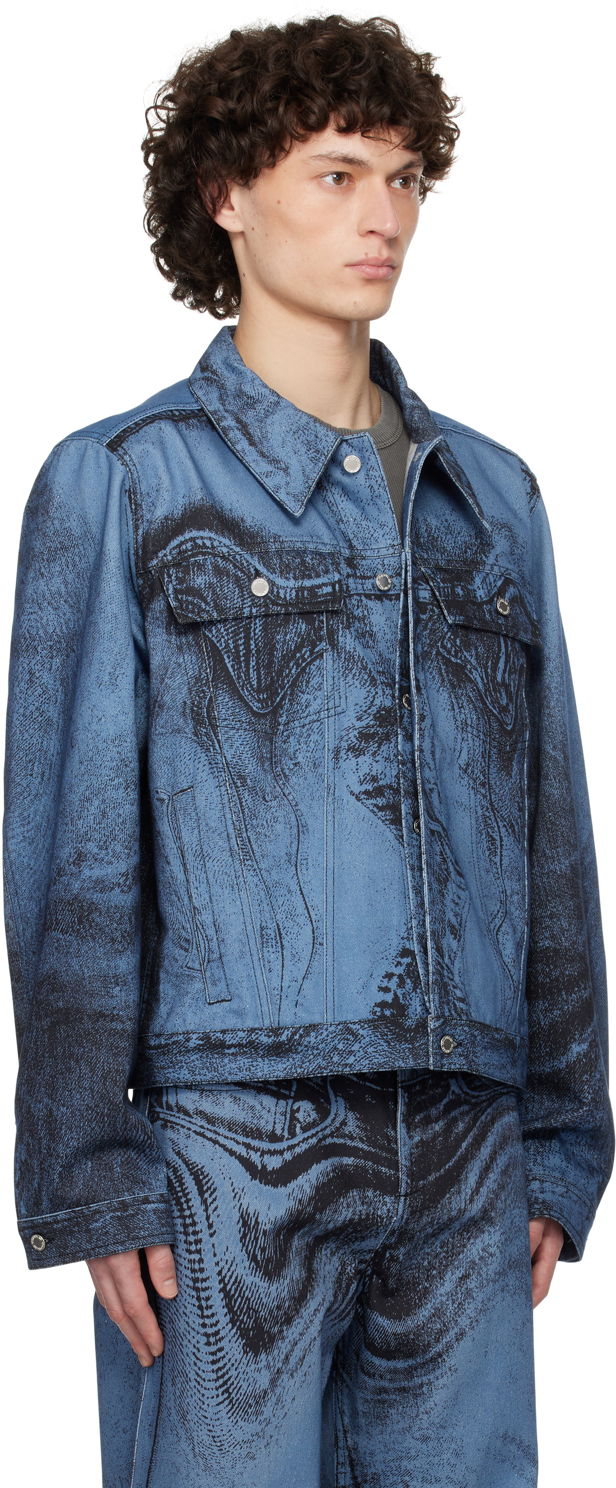 CAMPERLAB Blue & Black Distorted Print Denim Jacket