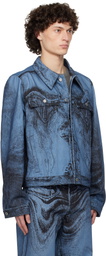CAMPERLAB Blue & Black Distorted Print Denim Jacket
