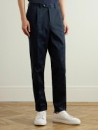 De Petrillo - Straight-Leg Pleated Stretch Cotton-Twill Trousers - Blue