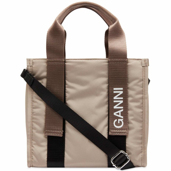 Photo: GANNI Women's Recycled Tech Small Tote in Oyster Grey 