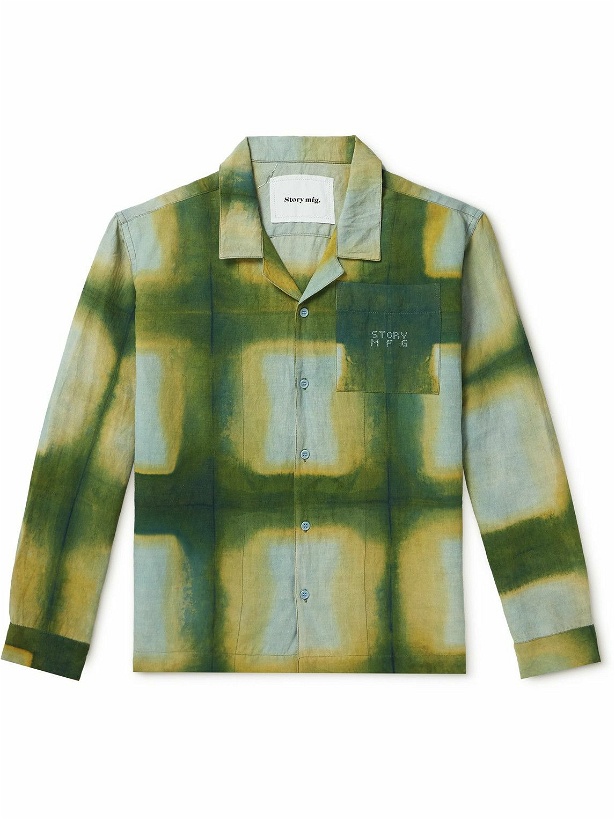 Photo: Story Mfg. - Greetings Logo-Embroidered Tie-Dyed Cotton and Linen-Blend Shirt - Green