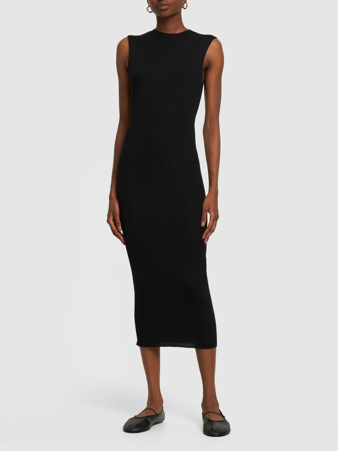 JIL SANDER - Superfine Ribbed Viscose Midi Dress Jil Sander