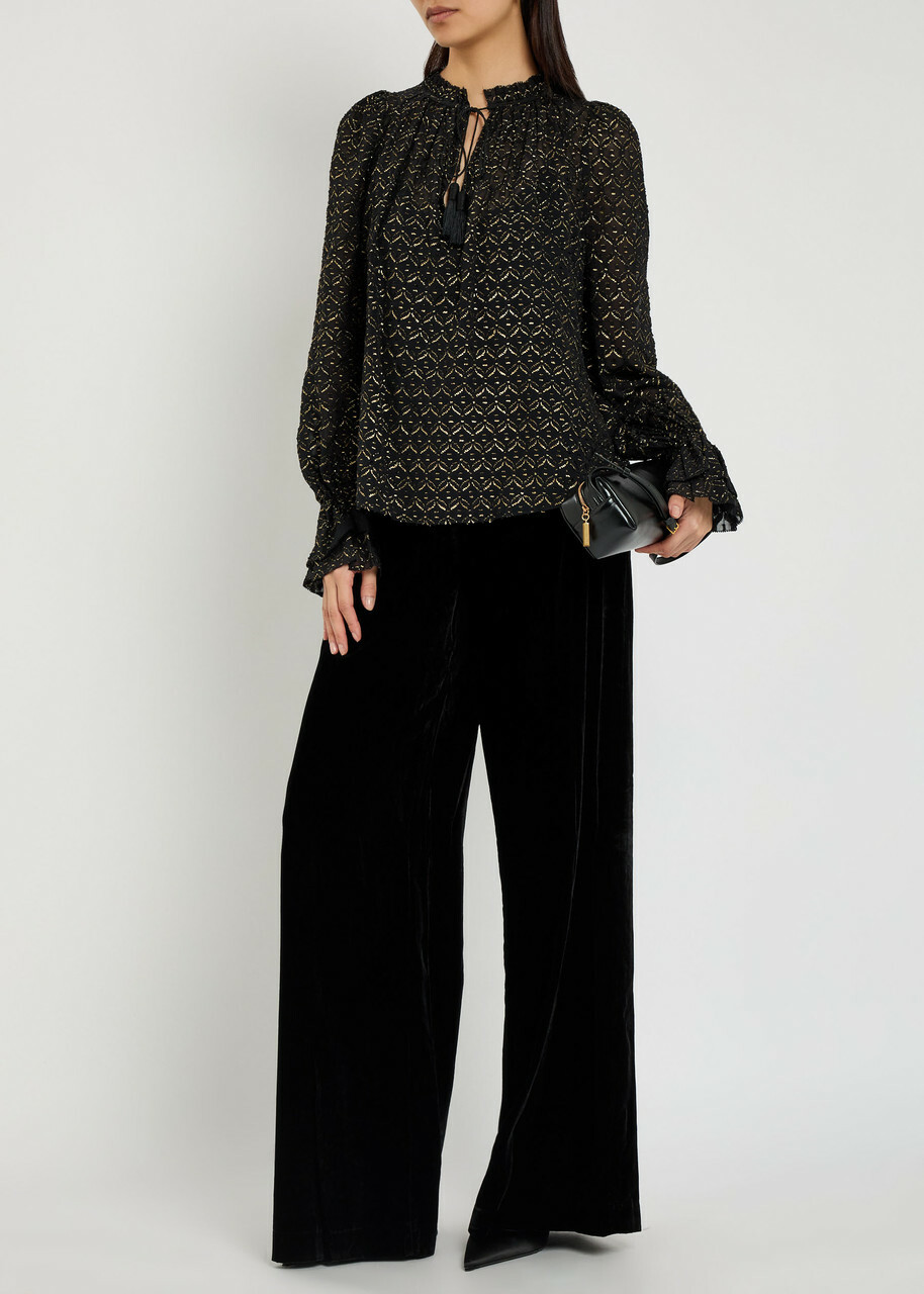 Veronica Beard Maxime fil Coupé Chiffon Blouse Black