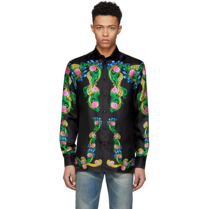 Photo: Versace Black Signature Print Silk Shirt