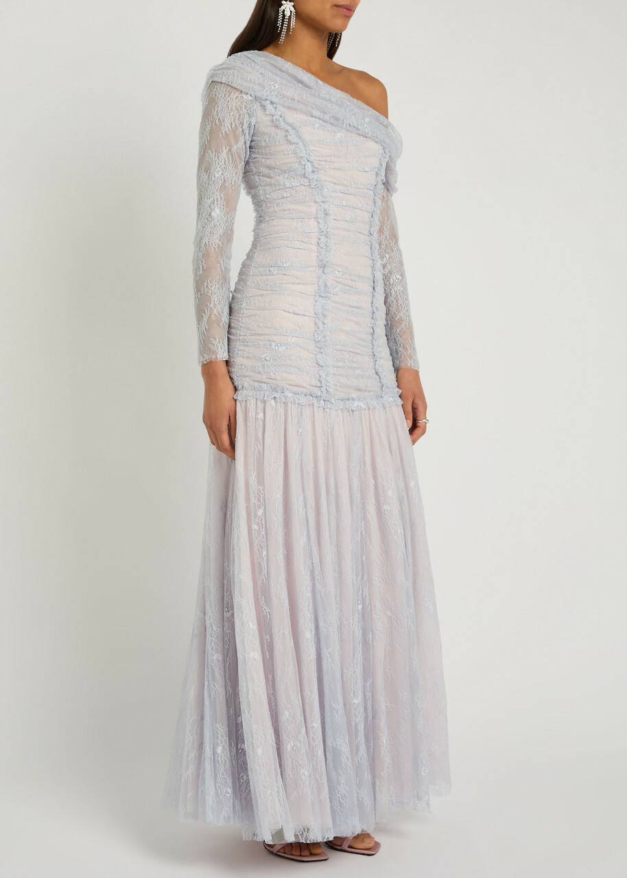 Needle & Thread Gigi Lace One-shoulder Tulle Gown Blue