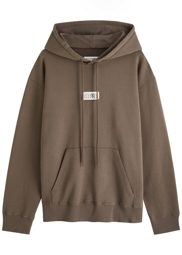 Photo: MM6 BY Maison Margiela Label Logo Cotton Hooded Sweatshirt Brown