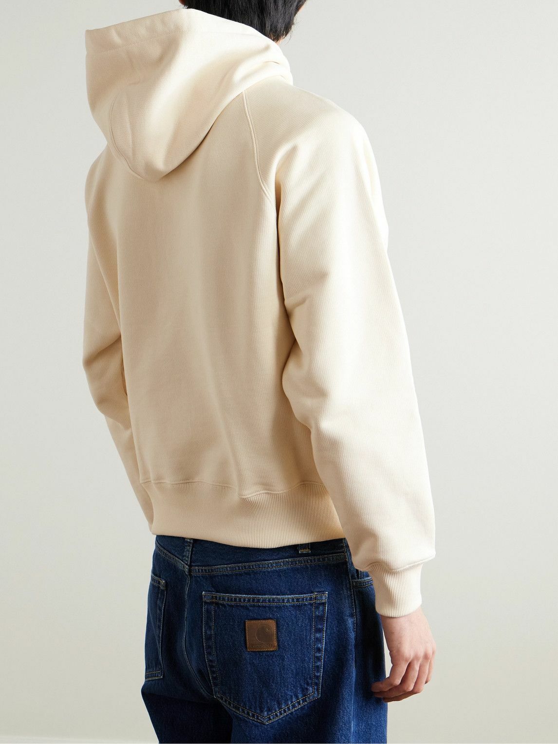 AMI PARIS - Logo-Flocked Organic Cotton-Jersey Hoodie - Neutrals AMI