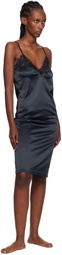 Yasmine Eslami Black Annabelle Satin Slip Midi Dress