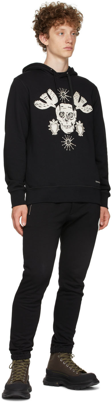 Alexander McQueen Black Embroidered Papercut Skull Hoodie Alexander McQueen