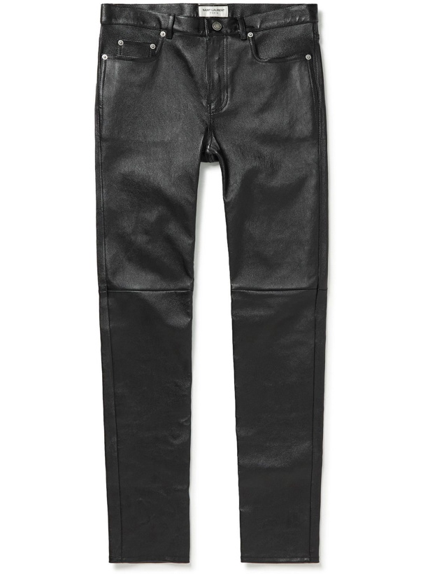 Photo: SAINT LAURENT - Skinny-Fit Leather Trousers - Black