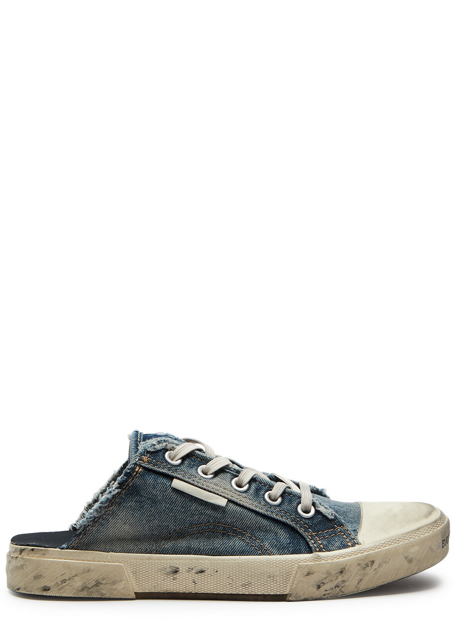 Balenciaga Paris Distressed Denim Mule Sneakers