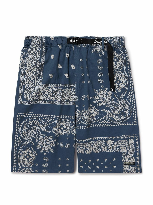 Photo: KAPITAL - Straight-Leg Belted Bandana-Print Patchwork Cotton-Twill Shorts - Blue