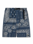 KAPITAL - Straight-Leg Belted Bandana-Print Patchwork Cotton-Twill Shorts - Blue