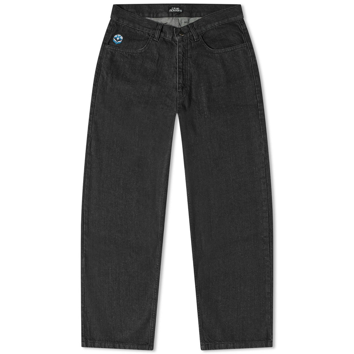 Blue Flowers Men's Denim Jeans in Washed Black