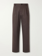 Oliver Spencer - Morton Straight-Leg Pleated Herringbone Stretch-Cotton Suit Trousers - Brown
