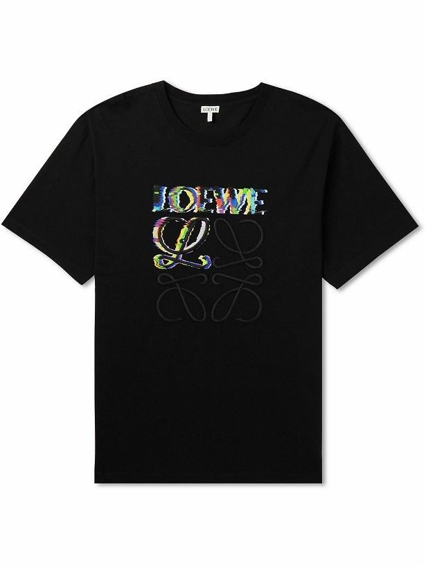 Photo: Loewe - Logo Glitch-Print Cotton-Jersey T-Shirt - Black