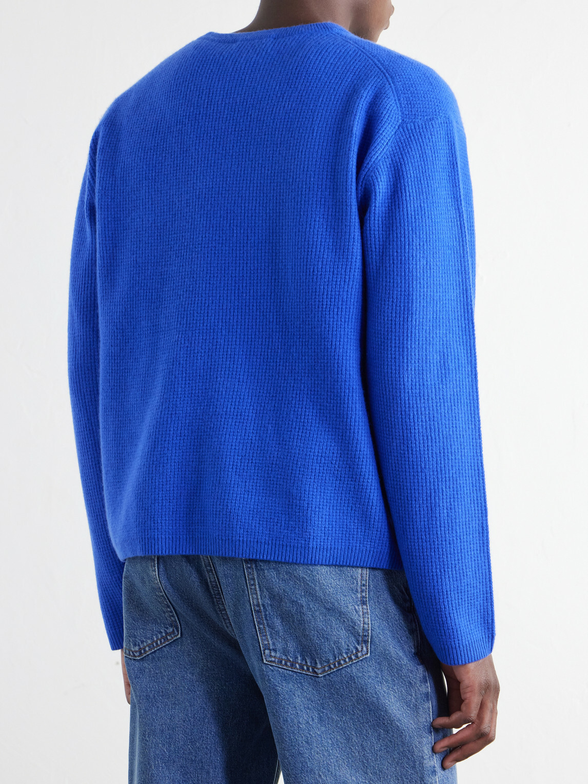 FRAME - Waffle-Knit Wool and Cashmere-Blend Sweater - Blue