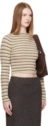 AURALEE Beige Shetland Wool Cashmere Rib Knit Boat-Neck Sweater