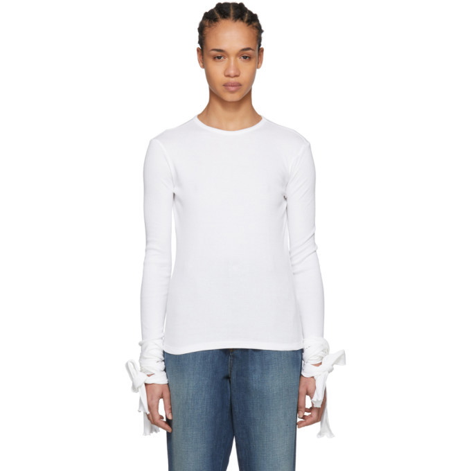 Photo: JW Anderson White Long Sleeve Ribbed Tie Cuff T-Shirt
